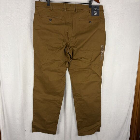 Gap Mens Essential Khaki Straight Pants Brown Stretch Waist Mid Rise 38x32 NWT - Picture 5 of 6